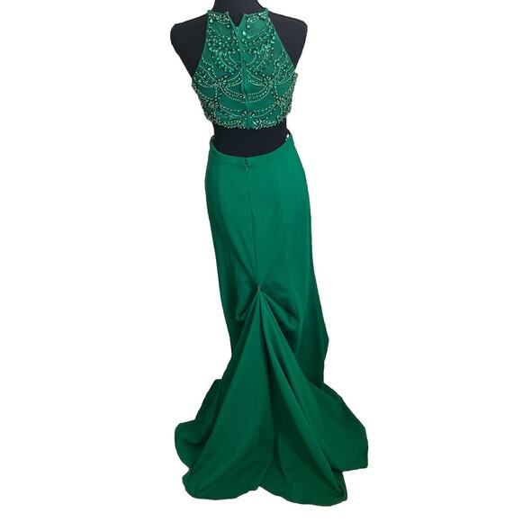 Sherri Hill Green Dress Train Cut Out Formal Prom Pageant Size 2 Small - Picture 3 of 10